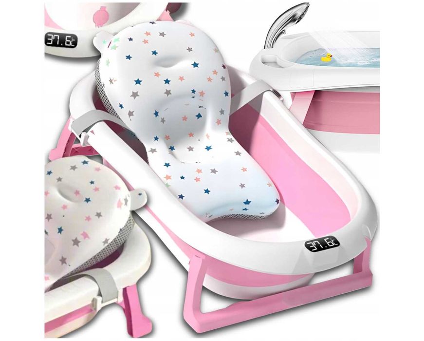 Wanienka Dla Dzieci Niemowląt Składana z Termometrem LCD i Poduszką