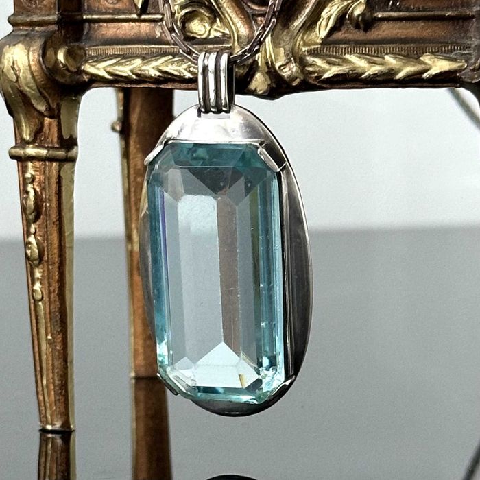 Wielki naszyjnik Art Deco z błękitnym Spinelem - próba srebra 925