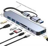 USB хаб 8 в 1 USB 3.0, type-C, SD/TF, audio 3.5mm