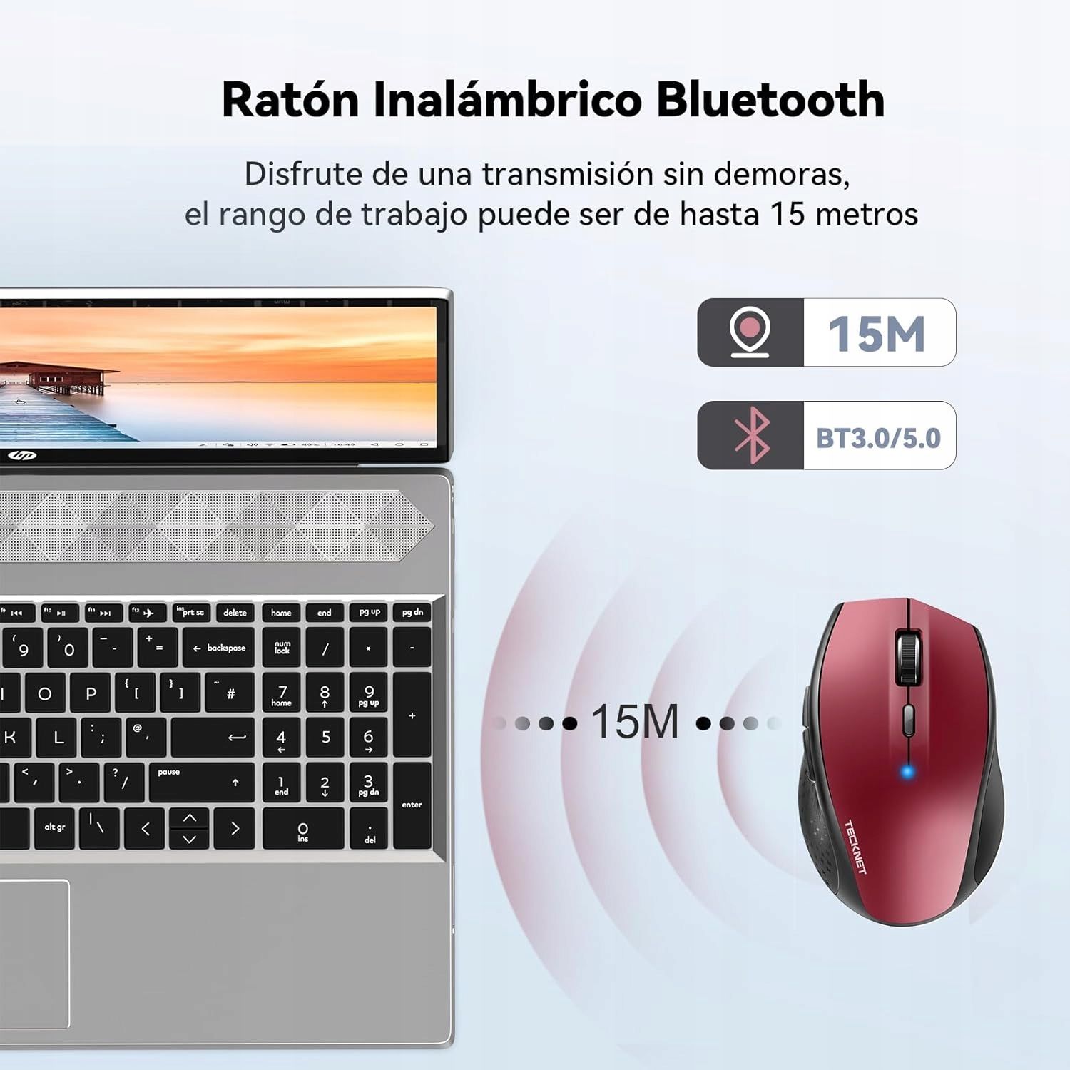 Mysz Bezprzewodowa Do Komputera Bluetooth 3200DPI Czerwona