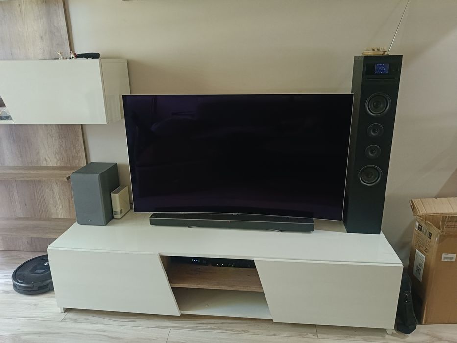 Meblościanka RTV szafka pod telewizor półka wisząca płyta biały połysk