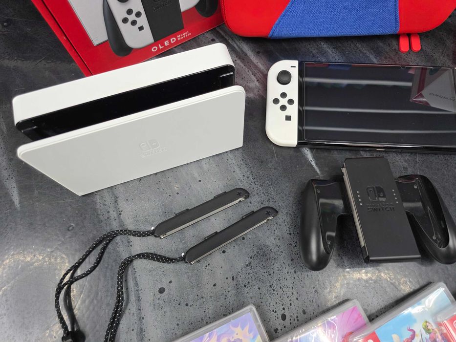 Konsola Nintendo Switch OLED 4 gry Pokrowiec Szkło Karta 128GB Gwar 12