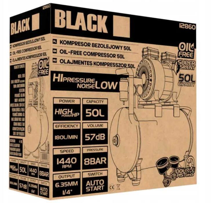 Компрессор Black безмасляный 50 л компресор безмасляний повітряний
