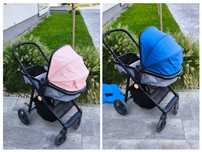 Wózek KinderKraft Juli 3w1 wózek + fotelik, różowy i niebieski daszek