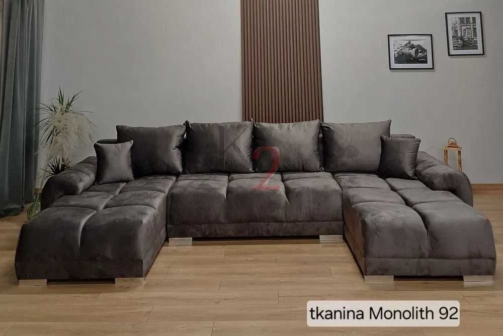 Narożnik Alaska U Duży Modny  Pikowany Narożnik Sofa Kanapa +GRATIS