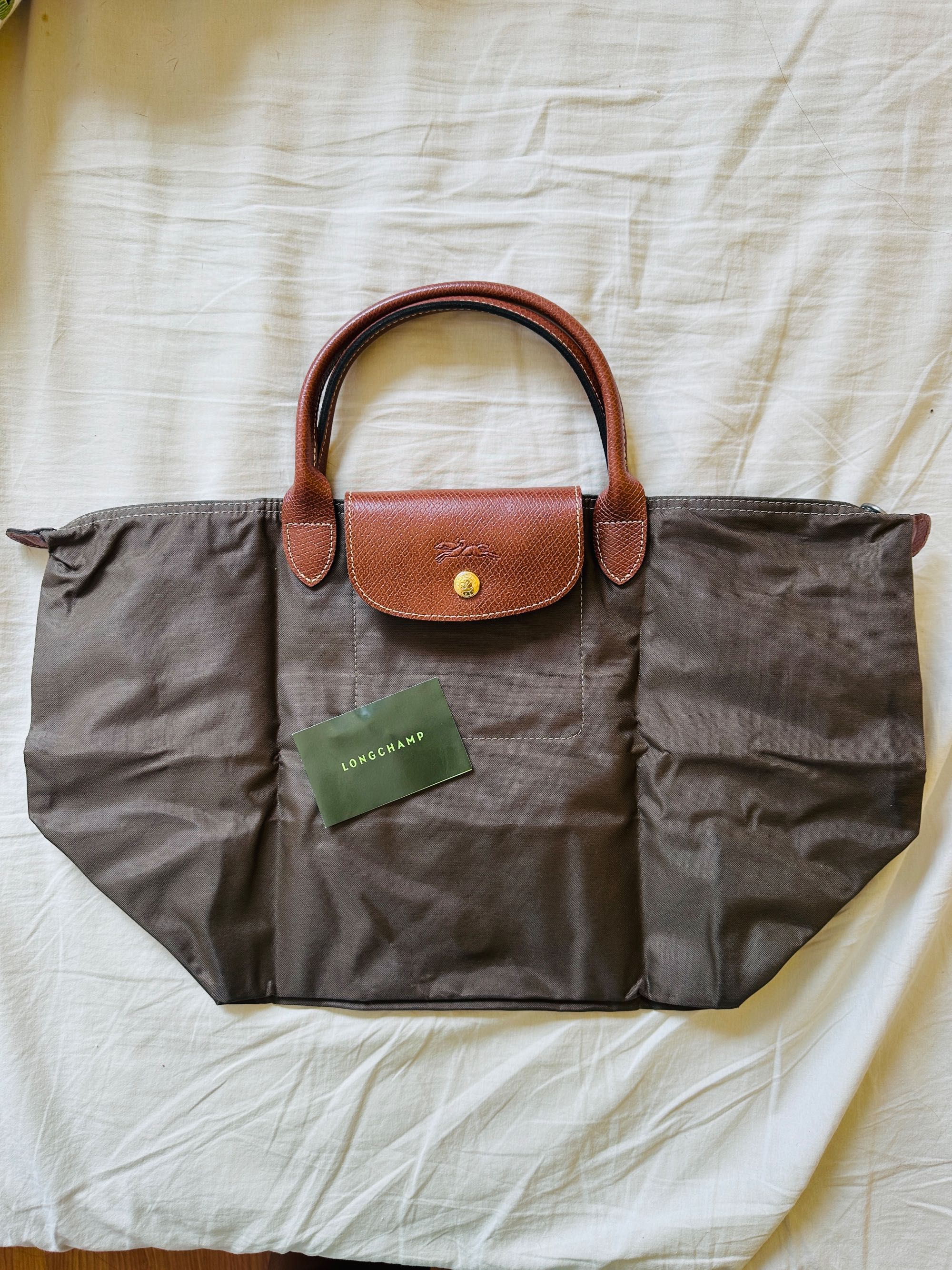 Longchamp Le Pliage M Depose – Castanho/Verde – Nova