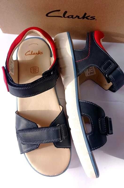 Skórzane sandały Clarks 39 granat płaskie rzepy