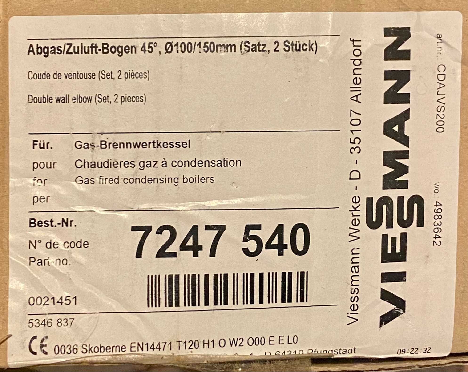 KOLANO KOMINOWE 100/150 45 Koncentryczne Dwuścienne Viessmann Vaillant