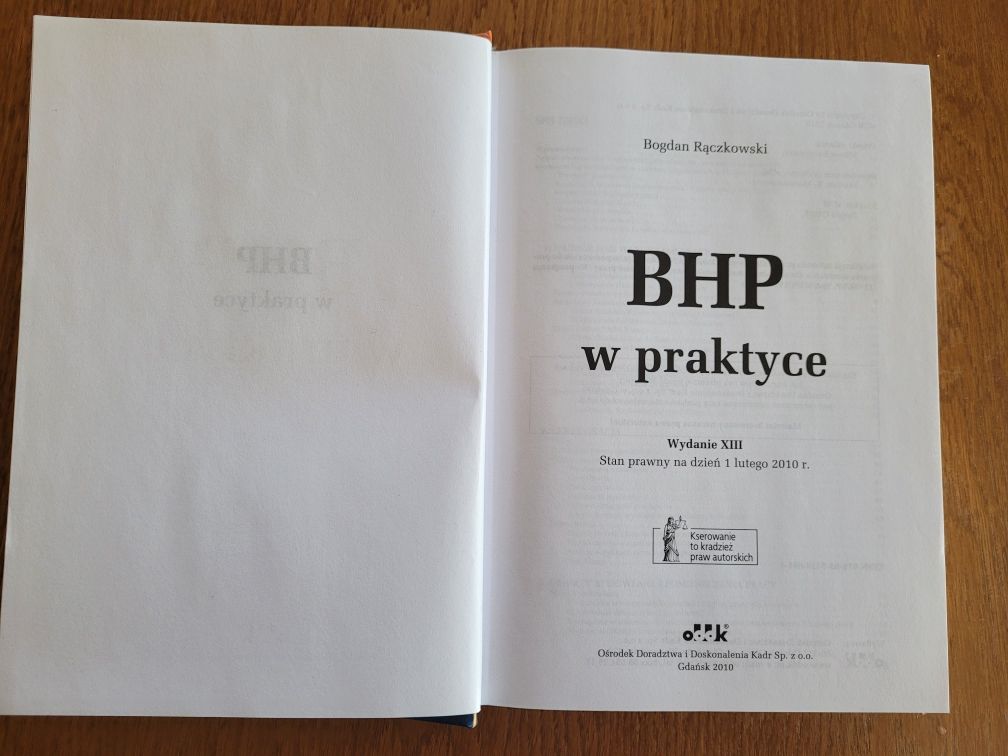 Książka BHP w praktyce Ośrodek Doradztwa i Doskonalenia Kadr 2010
