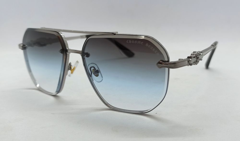 Chrome Hearts очки мужские серо голубой градиент в серебристом металле