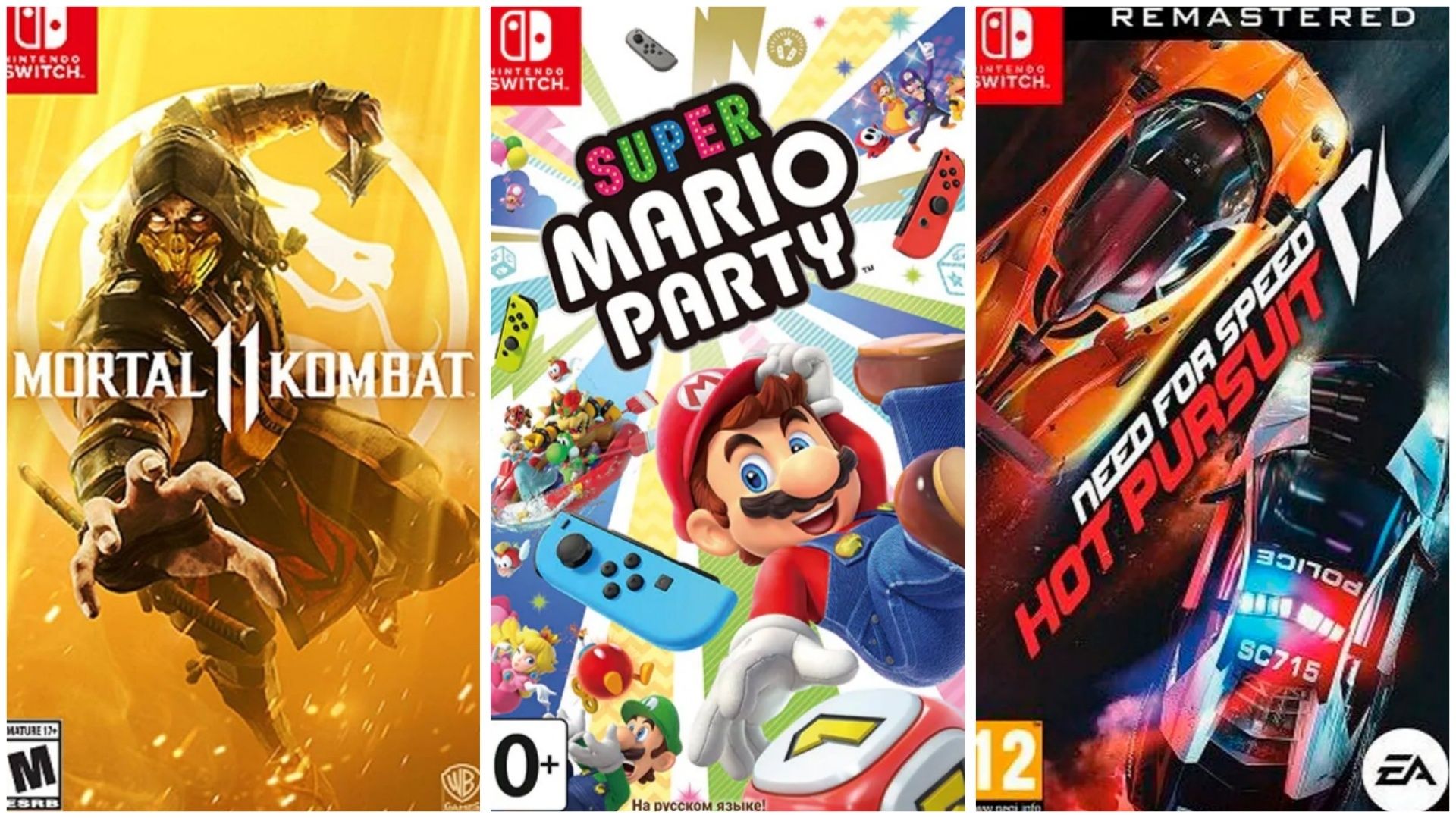Super Mario Party + MK 11 + NFS Hot Pursuit для Nintendo Switch. 4 гри