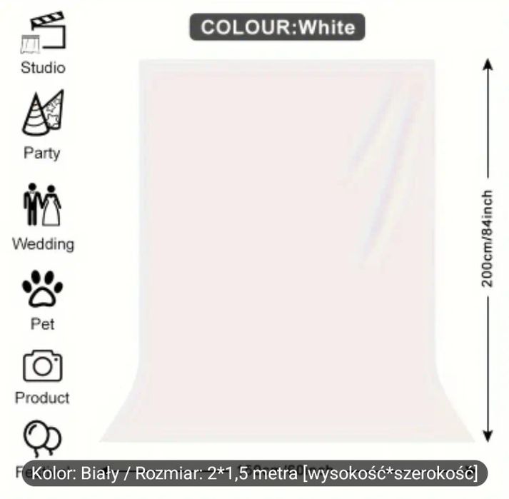 Tło fotograficzne białe tekstylne 150x200
