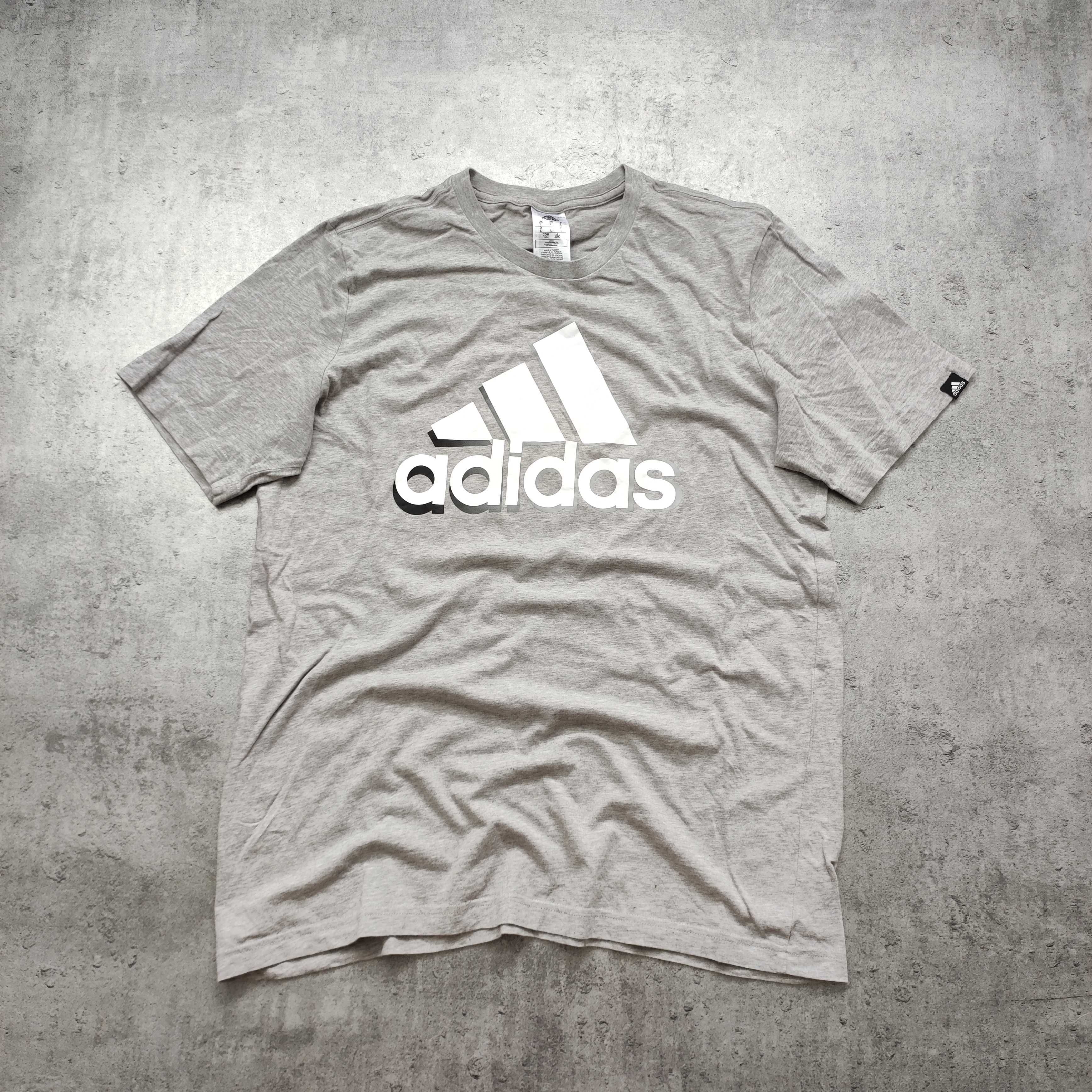 MĘSKA Koszulka Bawełna PREMIUM Adidas Duże Logo Szara Sport Casualowa