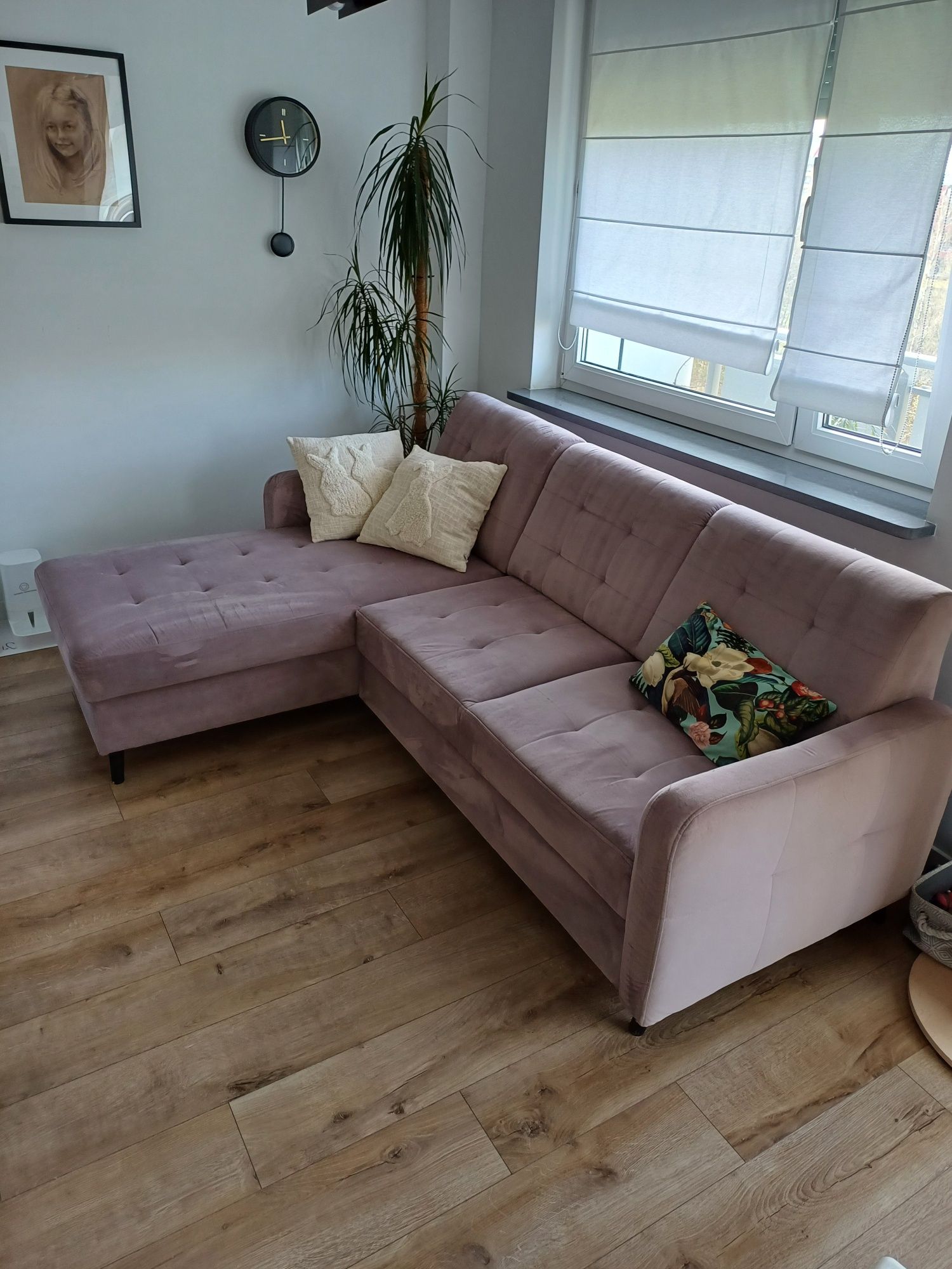 Różowa sofa welurowa