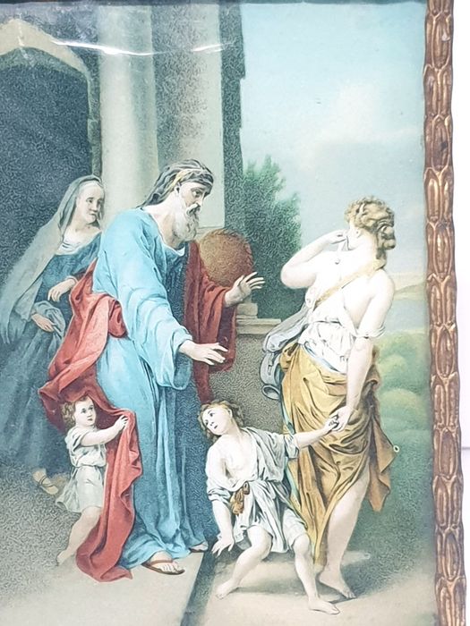 Antiga imagem "Repúdio de Hagar"  em vidro