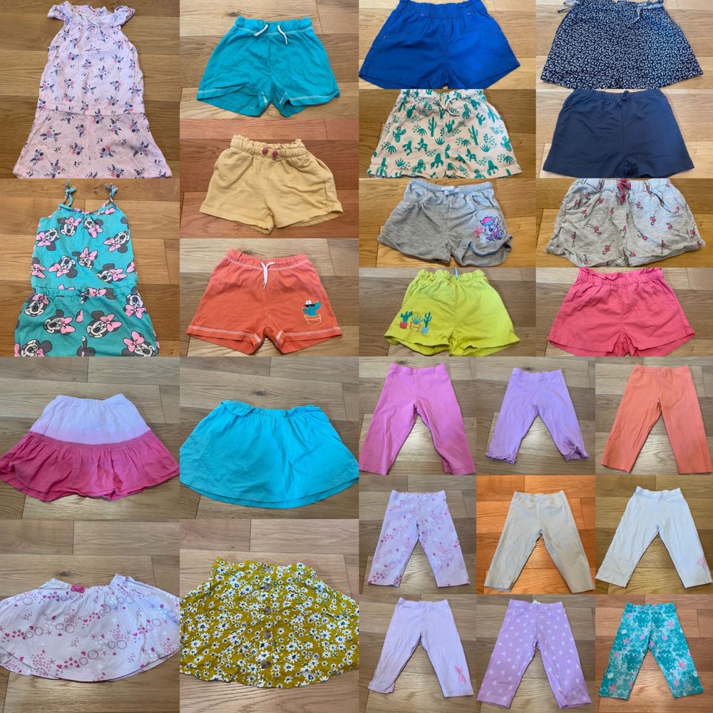 26 sztuk ubrania letnie dziewczynka 110/116 szorty legginsy spódnczki
