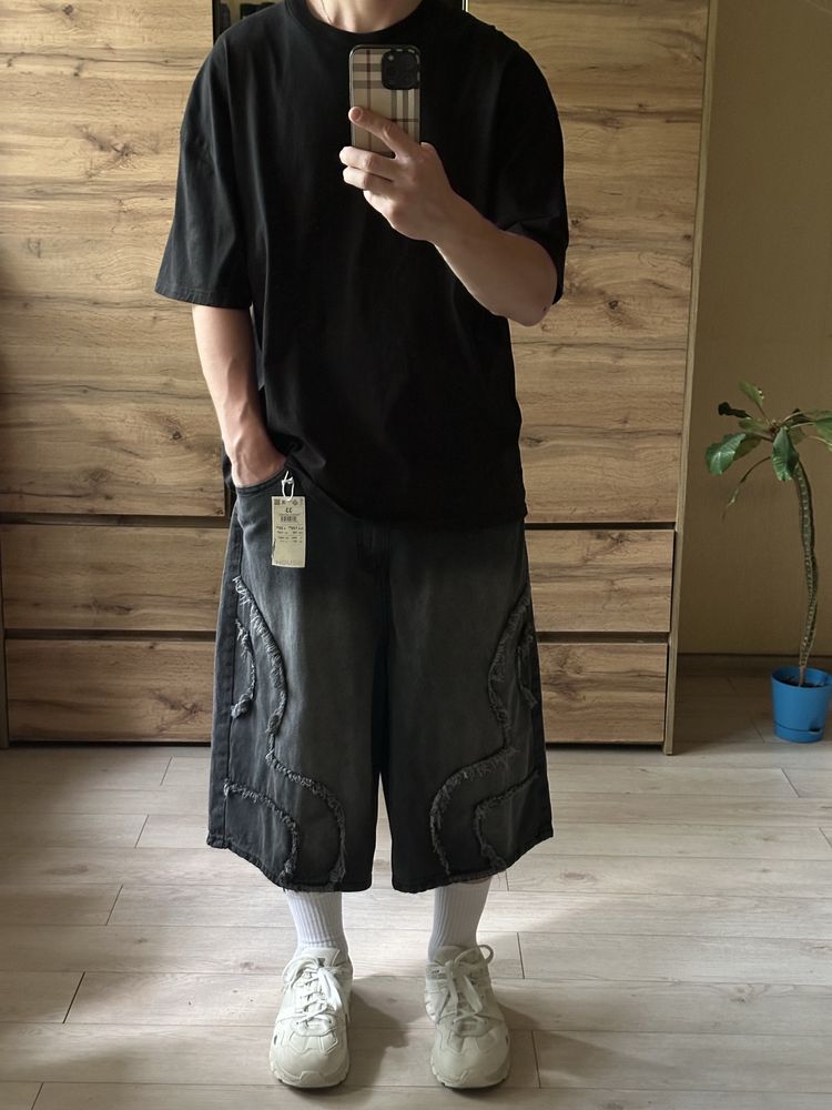 Широкі чоловічі оверсайз чорні шорти baggy washed м л хл m l xl реп
