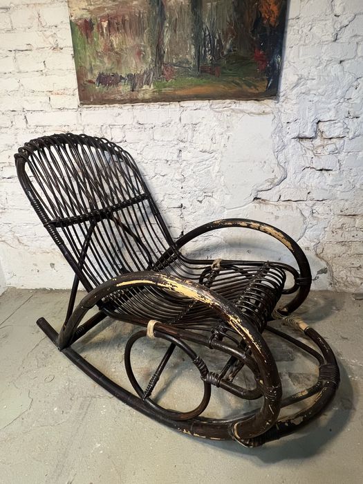 Bambusowy fotel bujany retro vintage