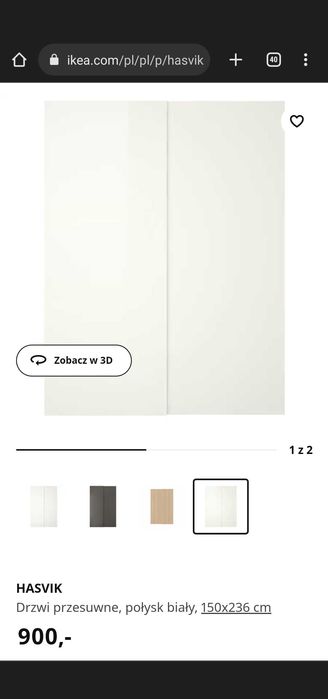 Hasvik drzwi przesuwne 150x236 Ikea do szafy pax biały połysk