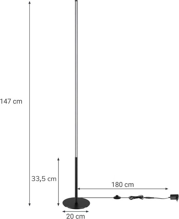 EDISHINE Lampa Podłogowa LED 3000K, 147 cm, ściemniana