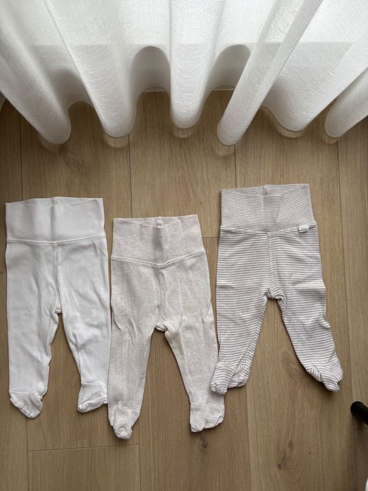 Trzypak 3x spodnie bawełniane ze stópkami  H&M r,56 wyprawka