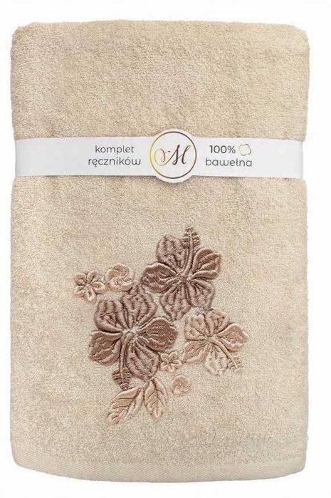 KOMPLET RĘCZNIKÓW 3X ręcznik 70x140 30x50 50x100 hibiskus migdałowy