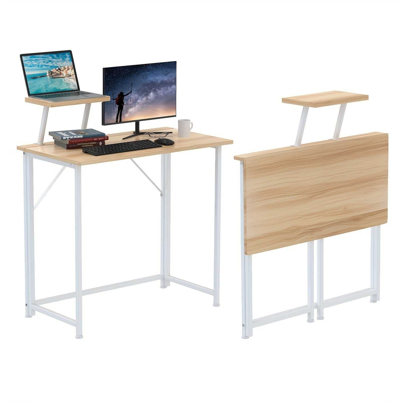 Mesa de secretária dobrável, dobrável com suporte removível, estudande