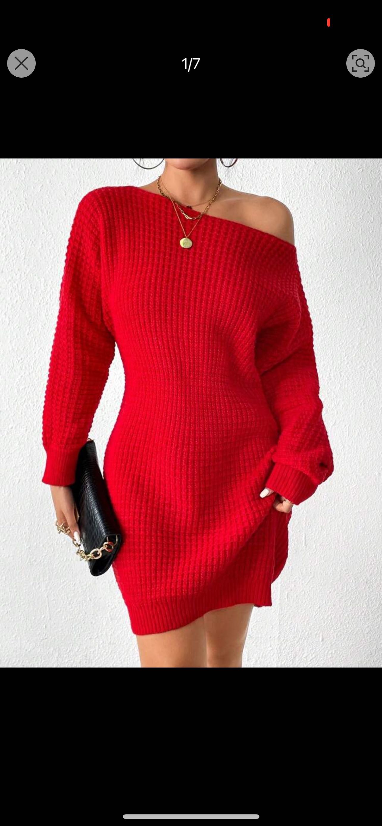 Nowy długi sweter czerwony damski sukienka sweterkowa oversize 36