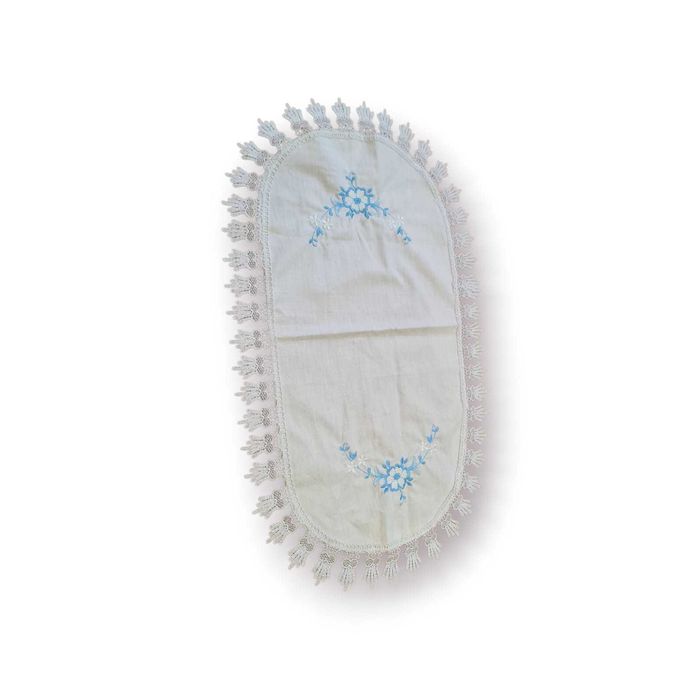 Conjunto (03) Centros Mesa Bordados à Mão – Flor Azul Renda Croché