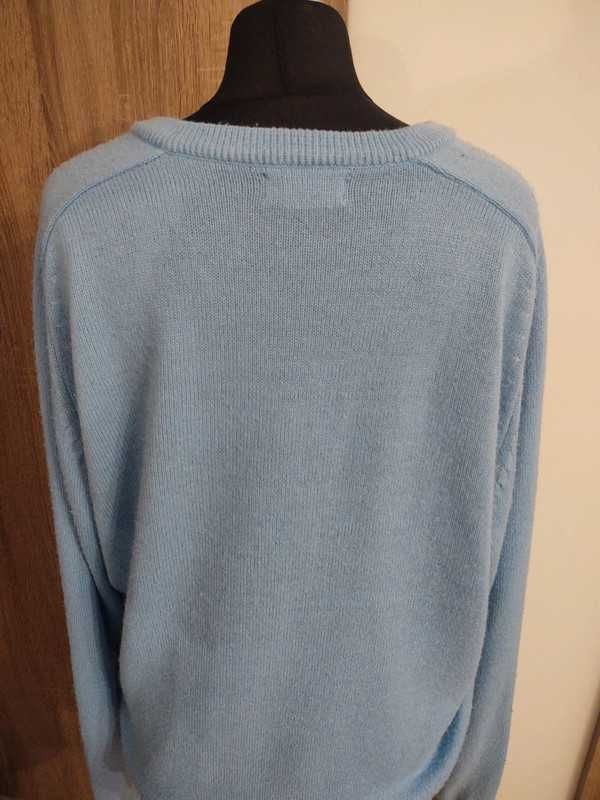 Vintage Błękitny Sweter w Serek Długi Rękaw Unisex Hetcher Rozmiar L