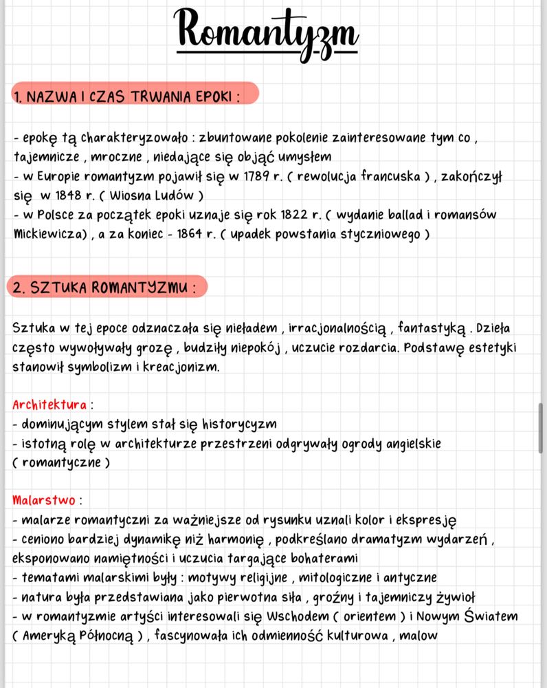 Notatki z epok literackich - MATURA 2025/2026/2027