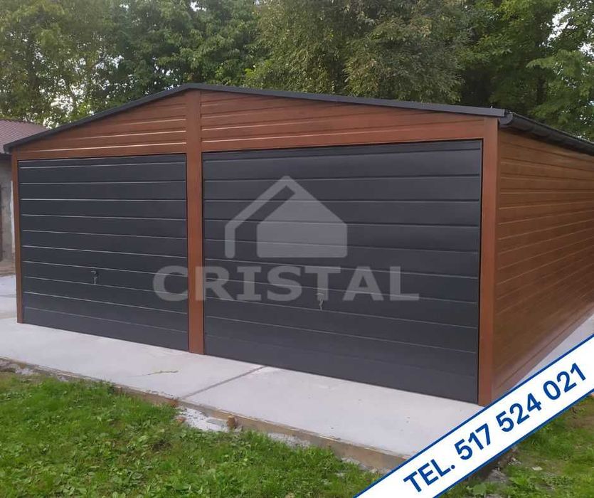 Garaż blaszany, garaż blaszak 6x5,8 ORZECH - 100% PROFIL ZAMKNIĘTY