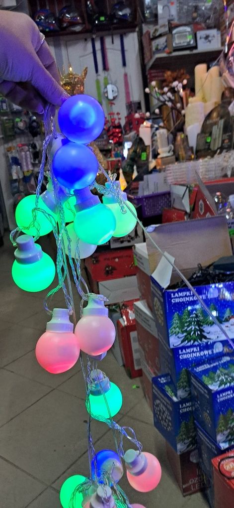 Lampki choinkowe światełka kule bombki kolorowe ozdobne kulki led