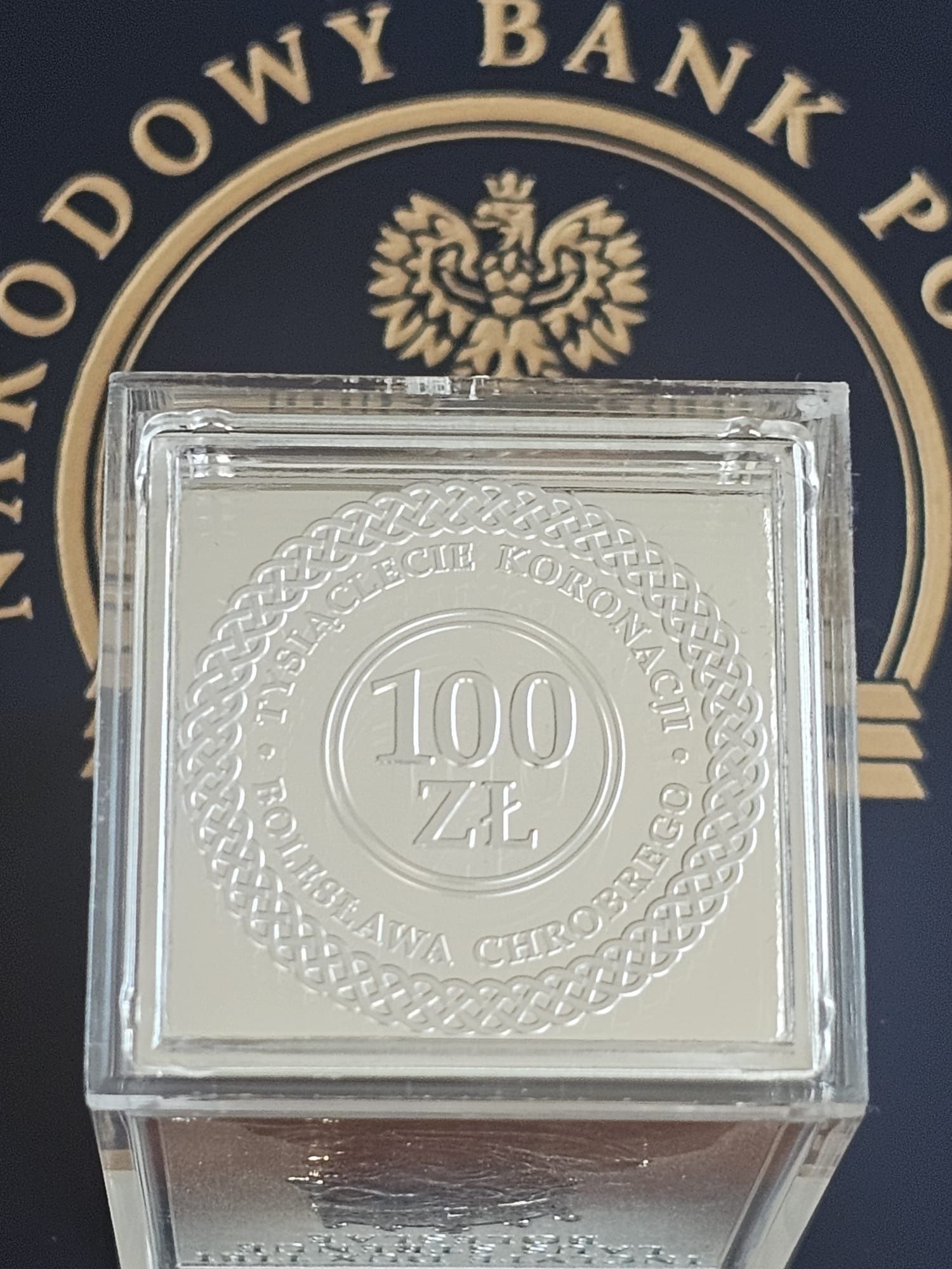 100 zł Tysiąclecie koronacji Bolesława Chrobrego 10oz Ag999 prostopadł