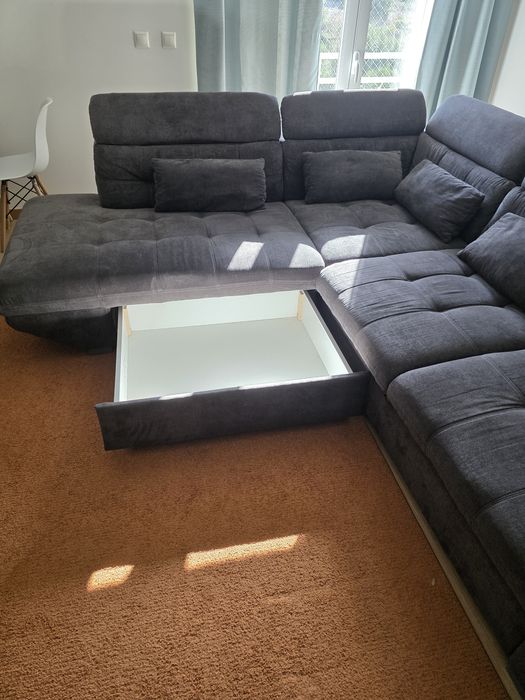 Sofá de canto com cama ETERNITY dereita 5 lugares antracite