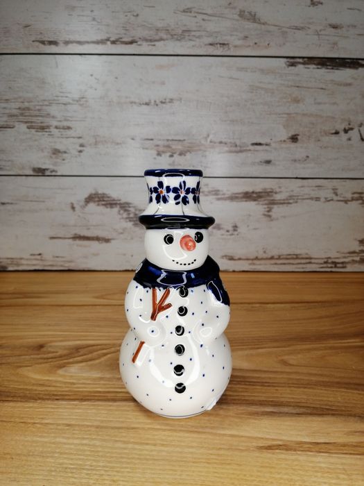 Figurka ceramiczna bałwanek świecznik 16cm ceramika Bolesławiec Z.C.B.