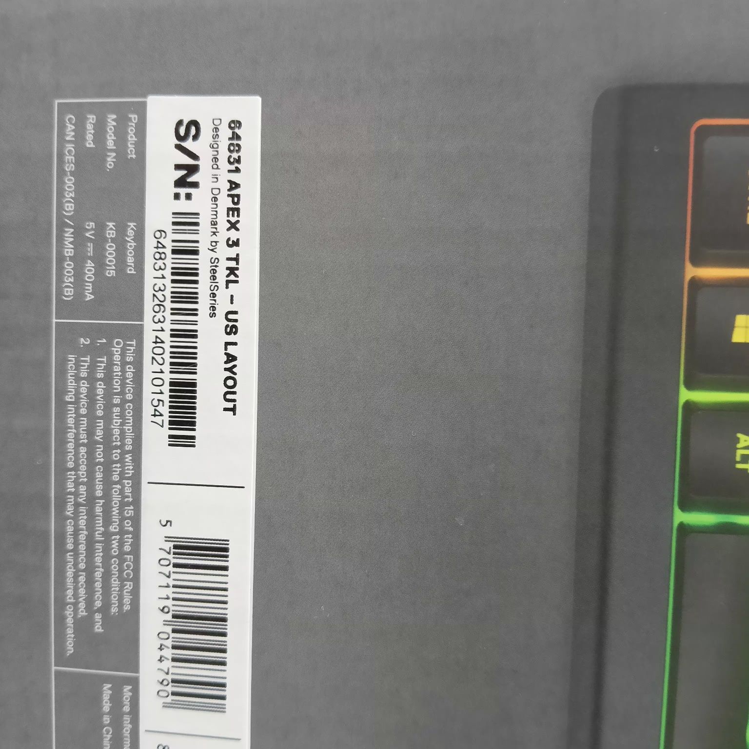 Klawiatura gamingowa SteelSeries Apex 3 TKL.