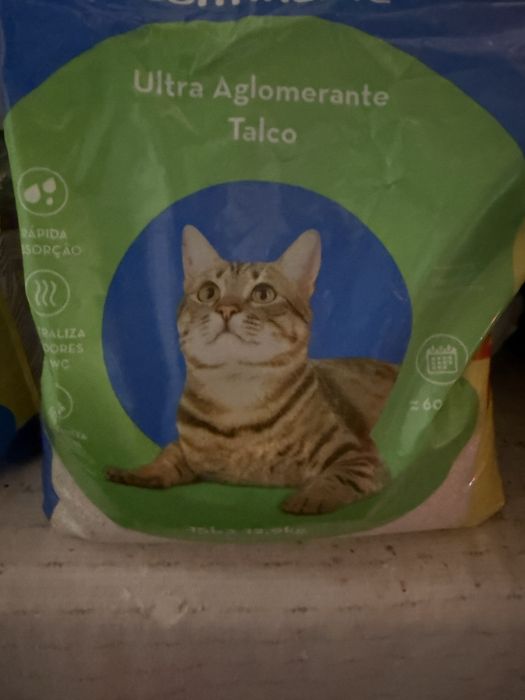 Caixa de areia, areia aglomerante e alimentaçao para gato