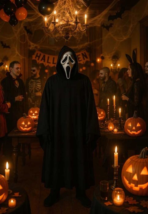 Strój DUCH ŚMIERĆ KRZYK Maska + Peleryna Halloween Jasełka Bal