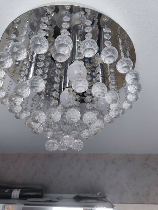Lampa Sufitowa Kryształowa Plafon Glamour Srebrna