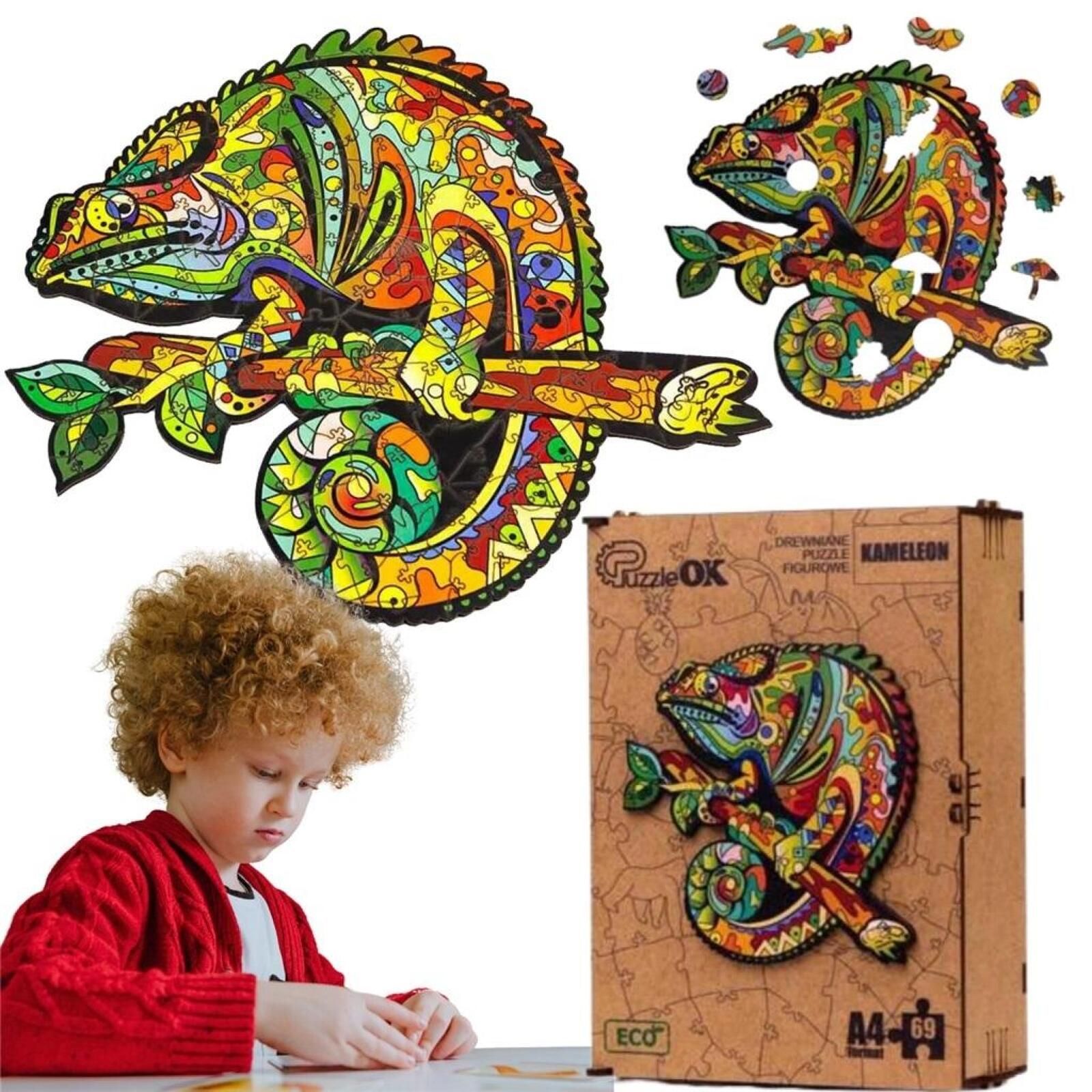 Puzzle drewniane eko 69 Kameleon A4 pudełko,202x147 mm