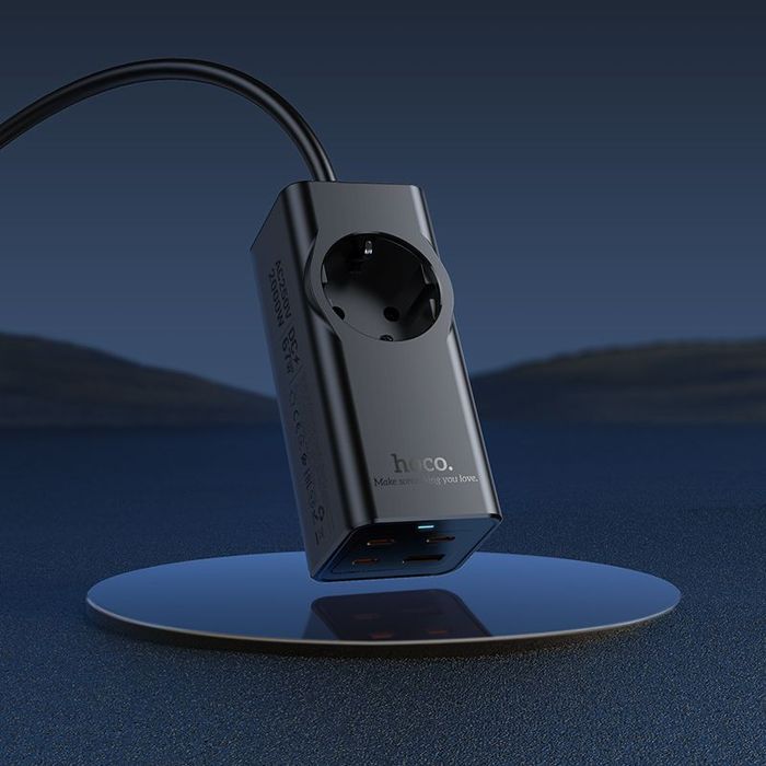 Hoco Ładowarka Przedłużacz 2 m 1 gniazdo + 3 x USB C QC3.0 67W