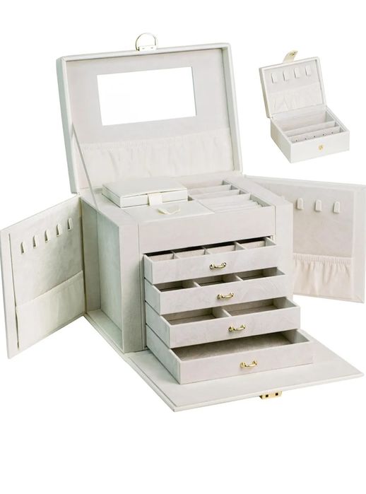 AdelDream szkatułka na biżuterię, duża, zamykana, z lustrem