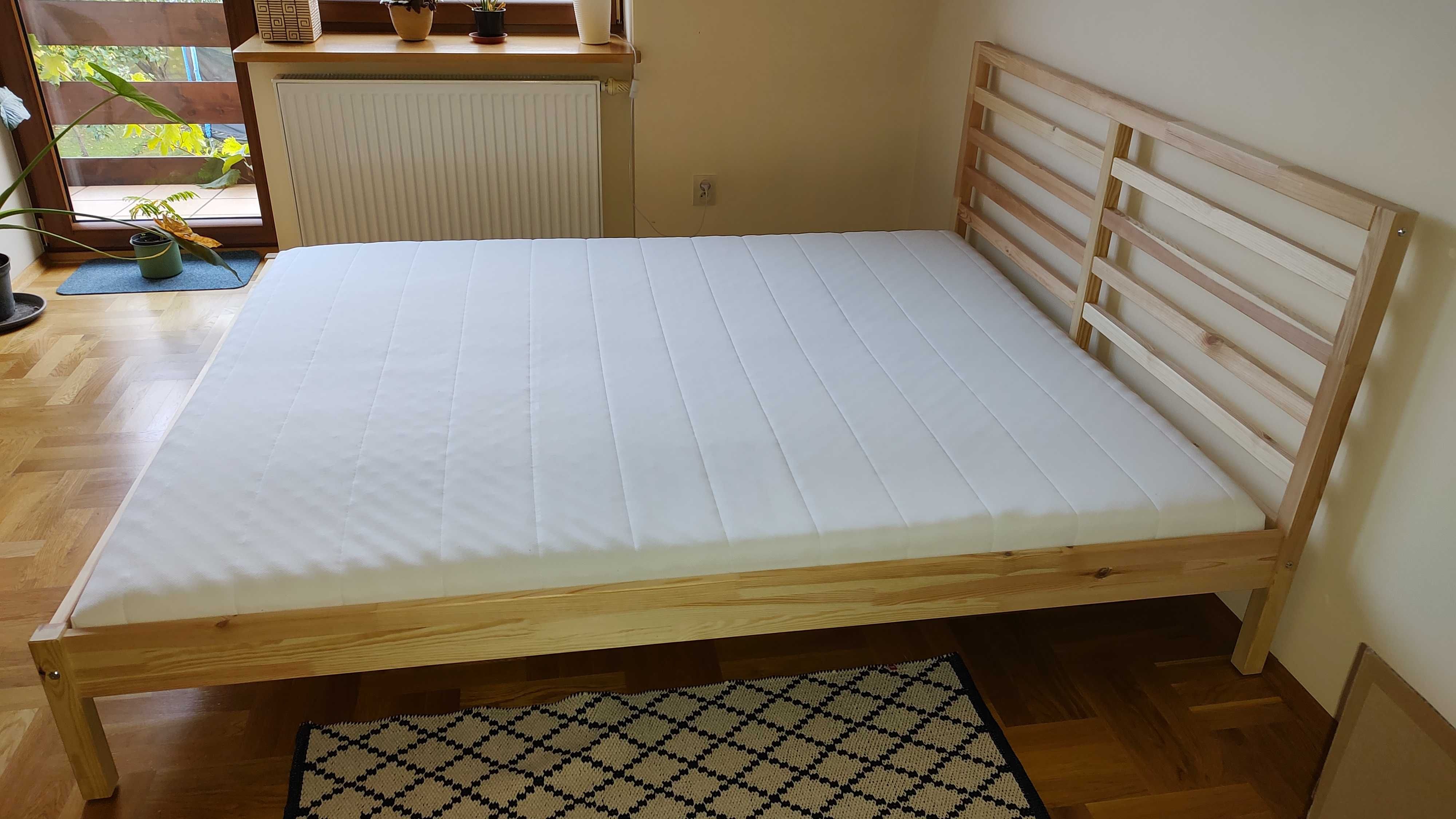 Łóżko sosnowe Terva 160 x200 + materac Asvang IKEA - jak nowe