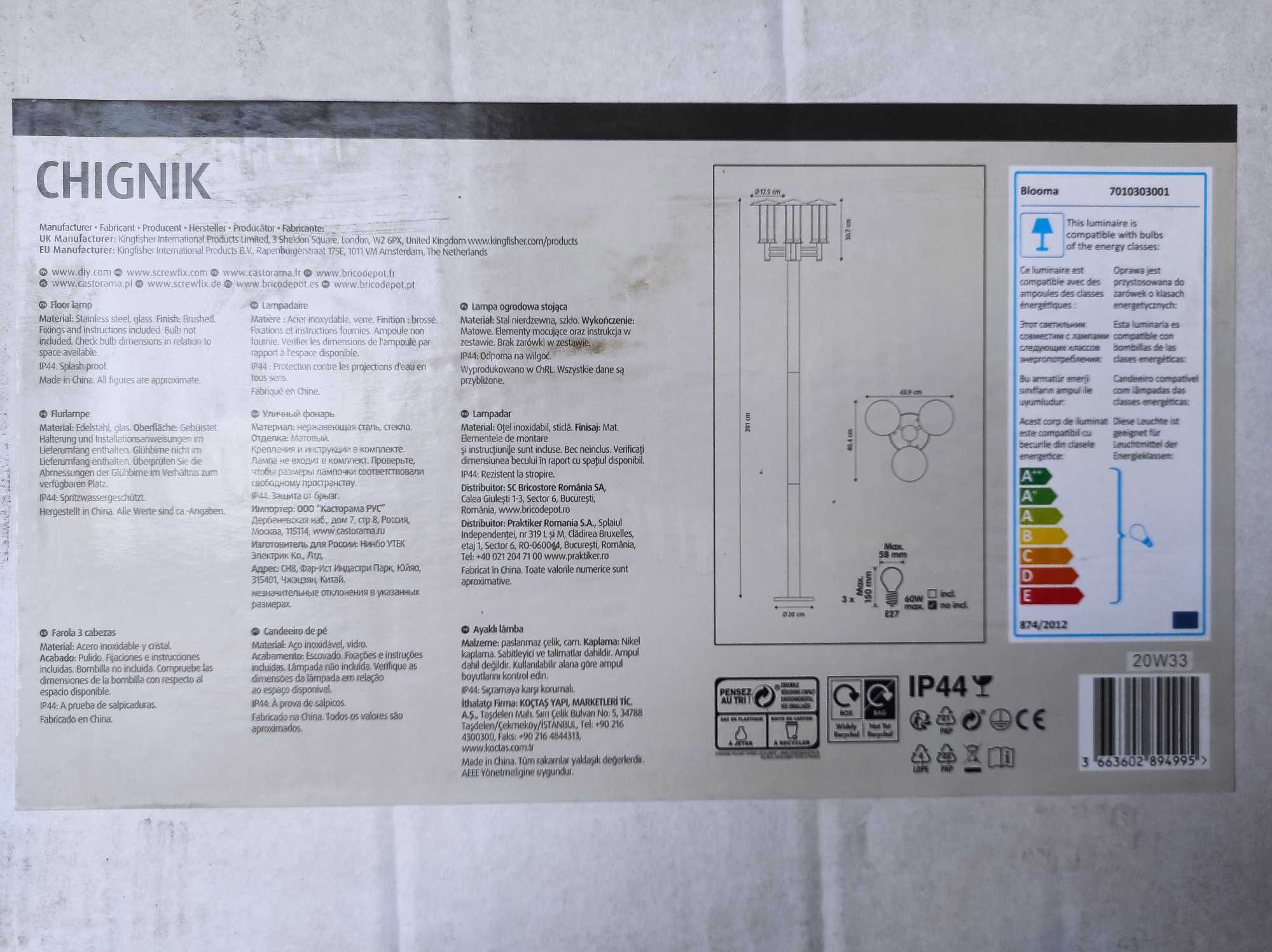 Lampa ogrodowa Wysoka stojąca metalowa Latarnia CHIGNIK