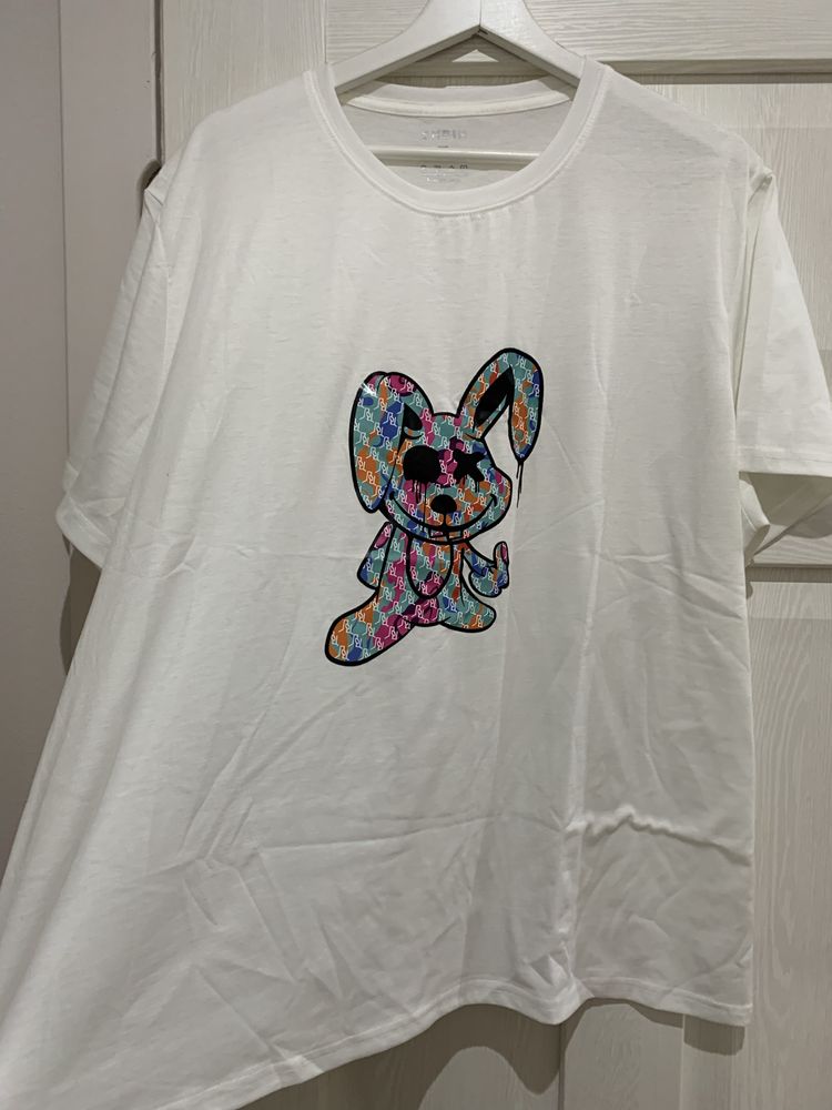 Modna bluzka t-shirt rozmiar 50 kreskówka nadruk kolorowy królik nowa