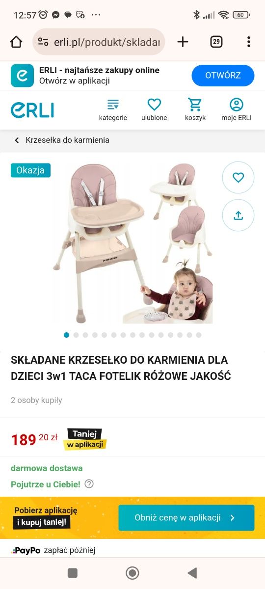 Krzesełko do Karmienia dla dziecka Przecudne KRUZEL 3w1 stan używany