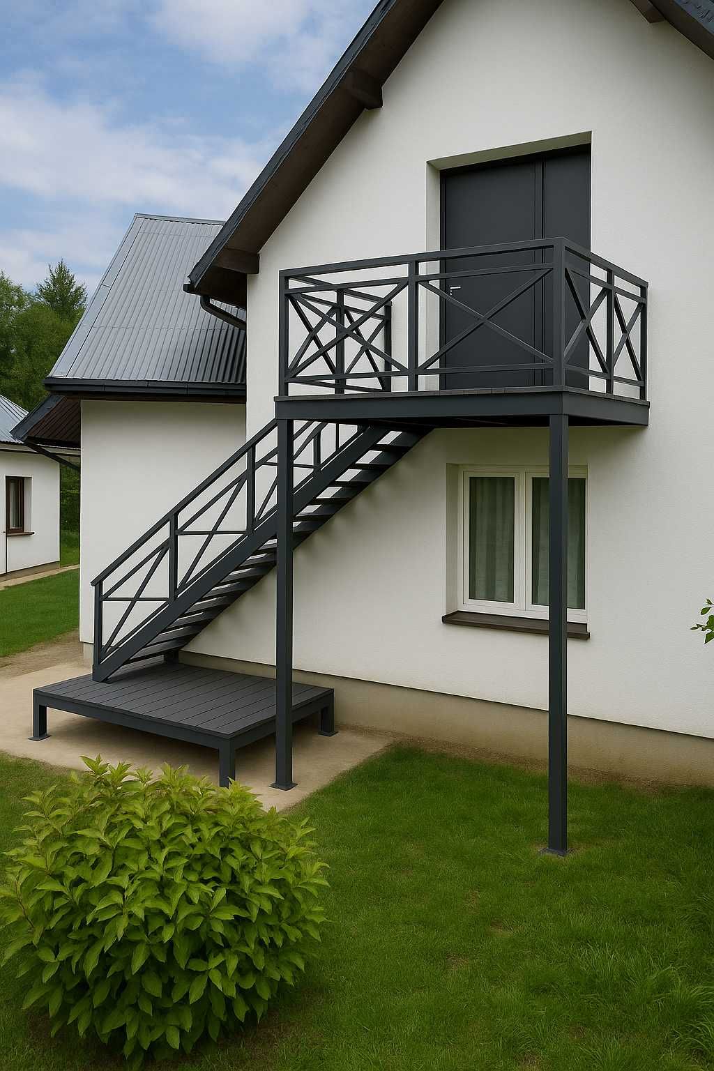 Schody zewnętrzne balustrady barierki platforma taras