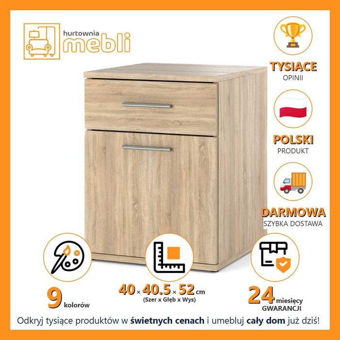 Szafka Nocna Z Szufladą 40cm Wysoki Stolik Nocny Olga Do Sypialni Duży