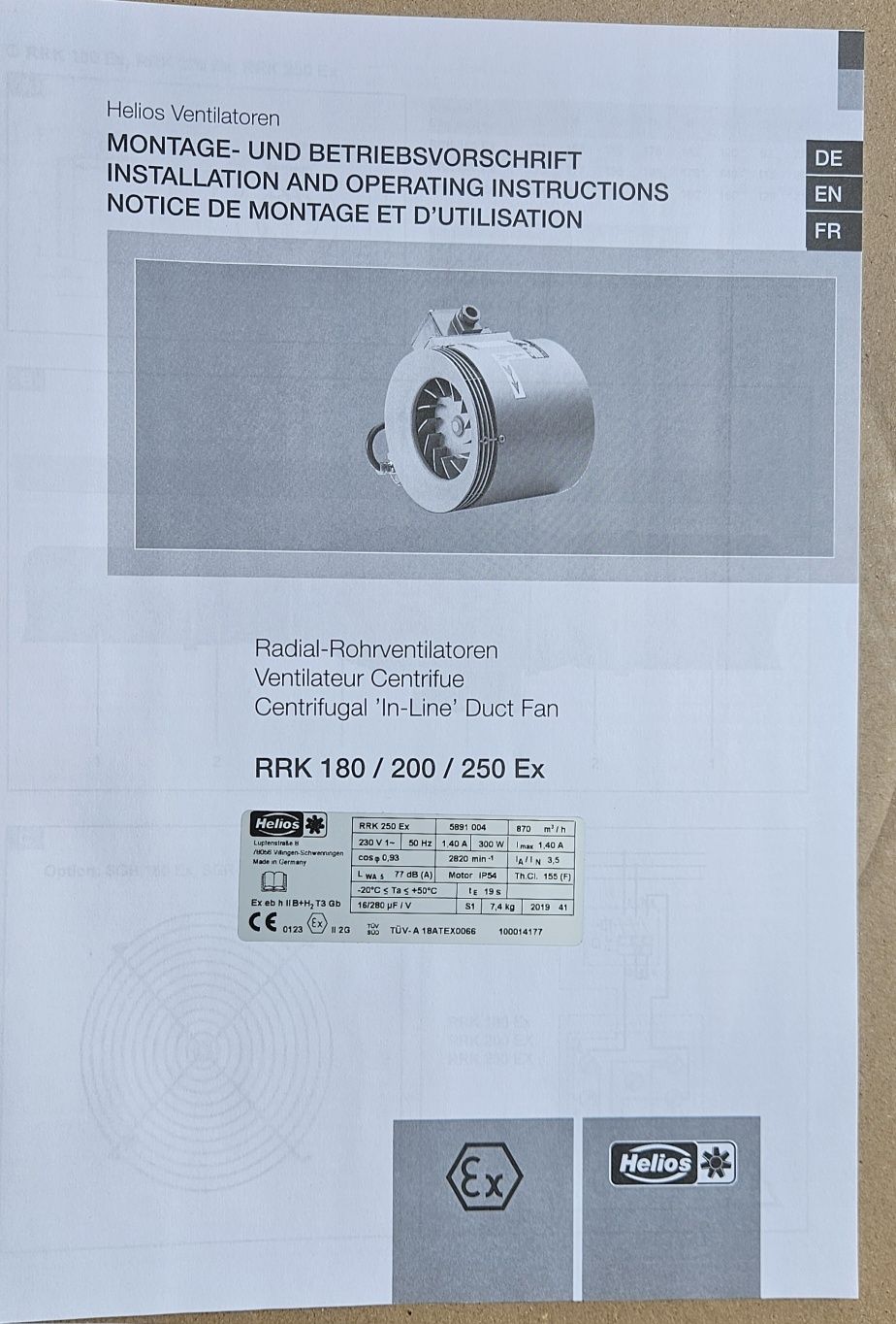 Wentylator rurowy promieniowy Helios RRK 250 EX
